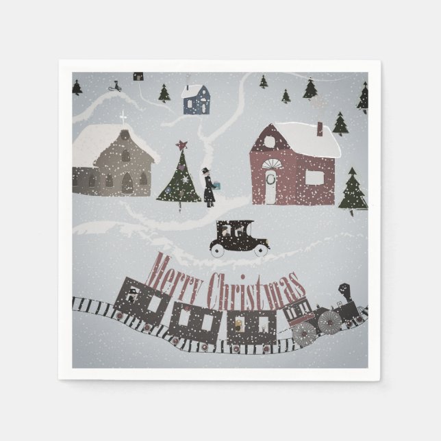 Servilleta De Papel Feliz Navidad , retro (Anverso)