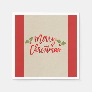 Servilleta De Papel Feliz Navidad Rojo Falso Foil Moderno Script Kraft