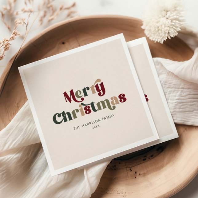 Servilleta De Papel Feliz Navidad Rojo y Retro Verde (Subido por el creador)