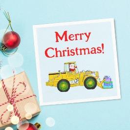 Servilleta De Papel Feliz Navidad Santa En Bulldozer Entregando Regalo