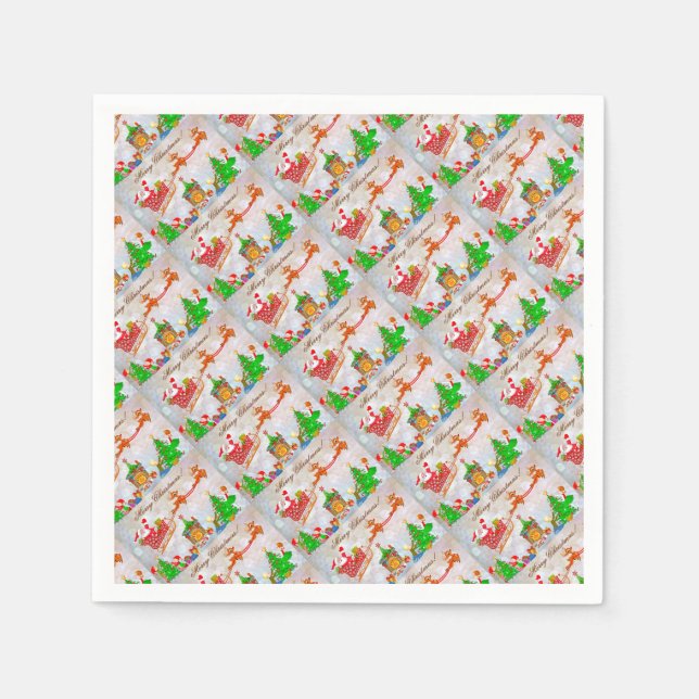 Servilleta De Papel Feliz Navidad Santa Entregando regalos (Anverso)