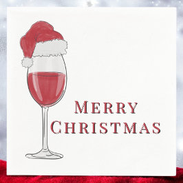 Servilleta De Papel Feliz Navidad Santa Hat Wine Glass Fiesta de Navid