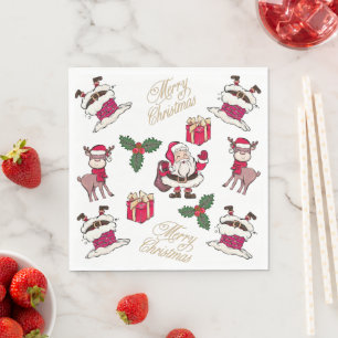 Servilleta De Papel Feliz Navidad Santa Regalos de renos Holly