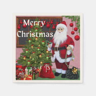 Servilleta De Papel Feliz Navidad Santa y Árbol de Navidad