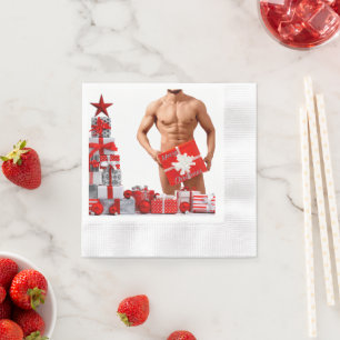 Servilleta De Papel Feliz Navidad SlipperyJoe regalo rojo blanco plata