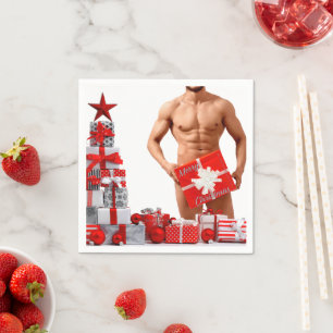 Servilleta De Papel Feliz Navidad SlipperyJoe regalo rojo blanco plata