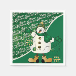 Servilleta De Papel Feliz Navidad Snowman Green