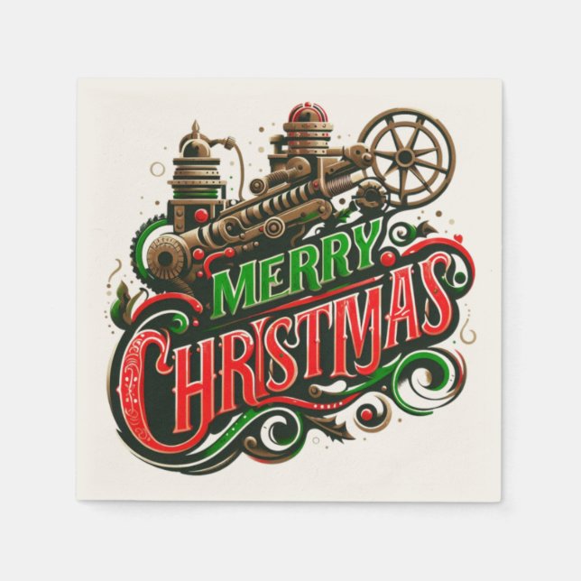 Servilleta De Papel Feliz Navidad steampunk (Anverso)