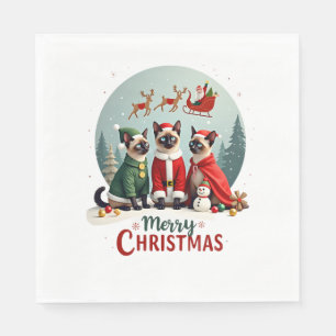 Servilleta De Papel Feliz Navidad Tres Santa Elfo Reno Siamés C
