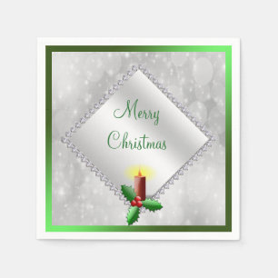 Servilleta De Papel "Feliz Navidad" Vela Festiva & Diamantes