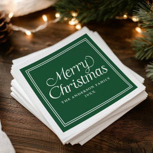 Servilleta De Papel Feliz Navidad verde en la frontera clásica