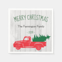 Feliz Navidad Vintage Camión Rojo Madera Blanca
