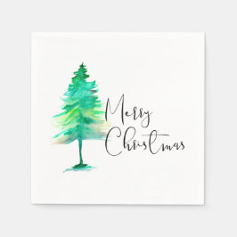 Servilleta De Papel Feliz Navidad, Watercolor-pinetree trazos verdes