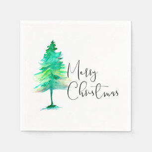 Servilleta De Papel Feliz Navidad, Watercolor-pinetree trazos verdes
