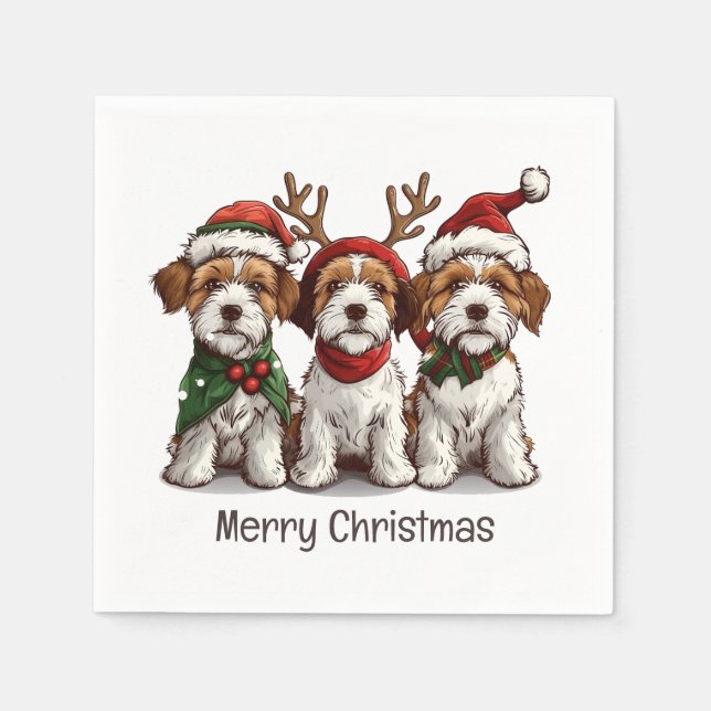 Servilleta De Papel Feliz Navidad Welsh Wire Fox Terrier Dogs (Anverso)