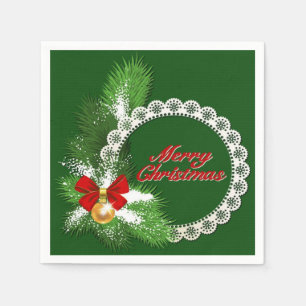 Servilleta De Papel Feliz Navidad Wreath Green Napkins