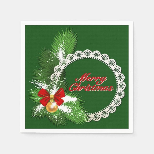 Servilleta De Papel Feliz Navidad Wreath Green Napkins (Anverso)