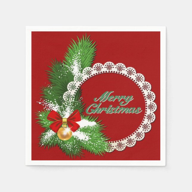 Servilleta De Papel Feliz Navidad Wreath Red Napkins (Anverso)
