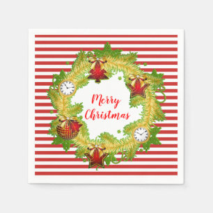 Servilleta De Papel Feliz Navidad Wreath & Stripes