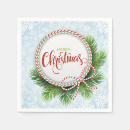 Servilleta De Papel Feliz Navidad Wreath y copos de nieve