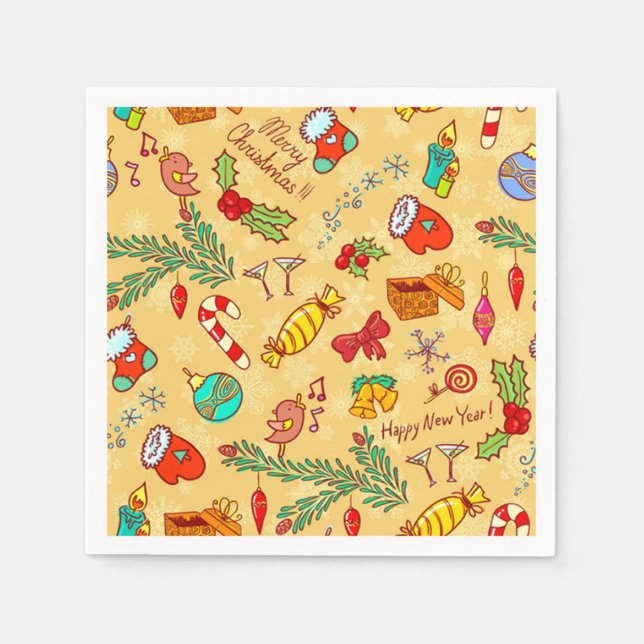 Servilleta De Papel Feliz Navidad Y Feliz Año Nuevo (Anverso)