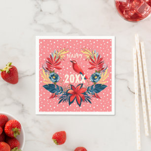 Servilleta De Papel ¡Feliz Navidad y Feliz Año Nuevo! 20XX Pájaro Rojo
