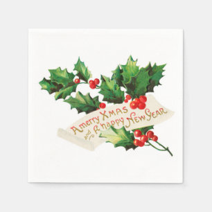 Servilleta De Papel Feliz Navidad y Feliz Año Nuevo Holly