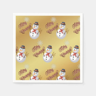 Servilleta De Papel Feliz Navidad y muñeco de nieve - en oro falso