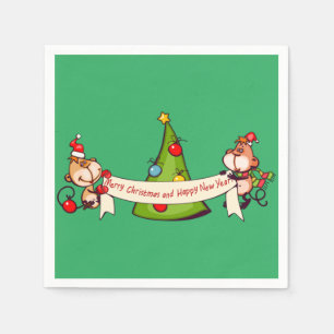 Servilleta De Papel Feliz Navidad y Próspero Año Nuevo Monos