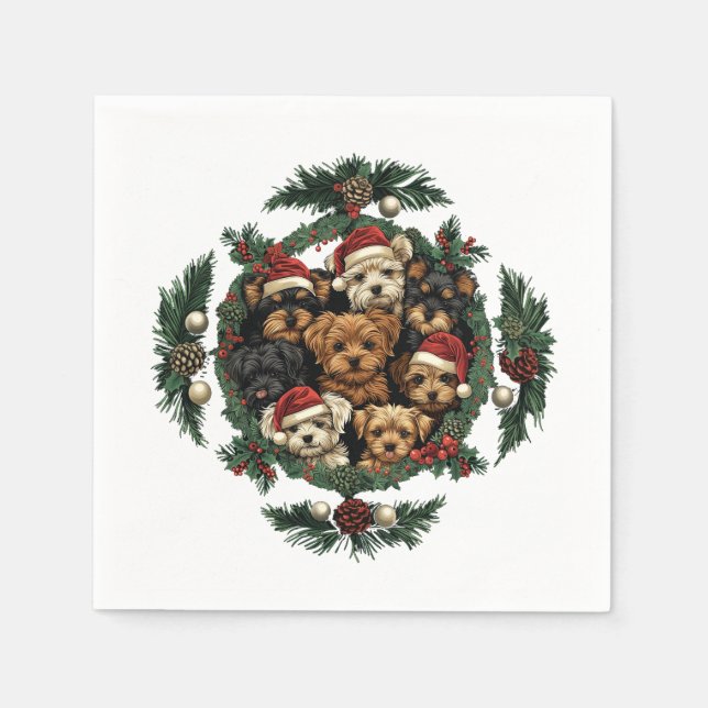 Servilleta De Papel Feliz Navidad Yorkshire Terrier Dogs (Anverso)