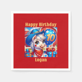 Servilleta De Papel Felíz niño de 10 años Pony