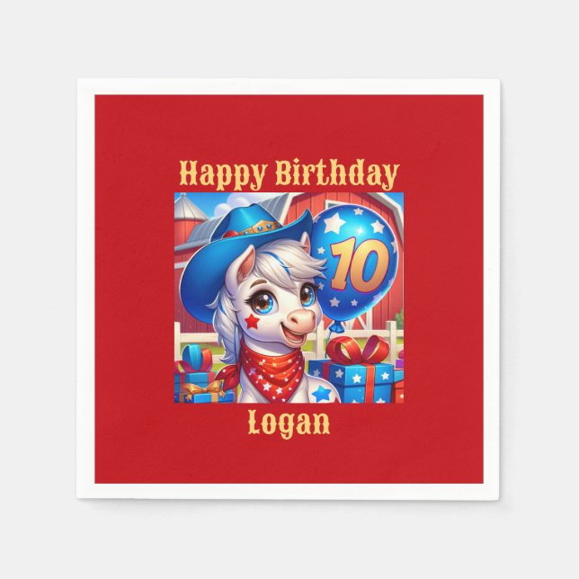 Servilleta De Papel Felíz niño de 10 años Pony (Anverso)