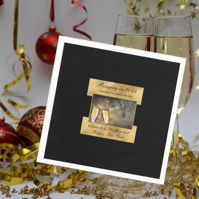 Servilleta De Papel Feliz Nochevieja elegante oro negro moderno (Subido por el creador)