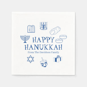 Servilleta De Papel Feliz nombre de familia de Hanukkah azul personali