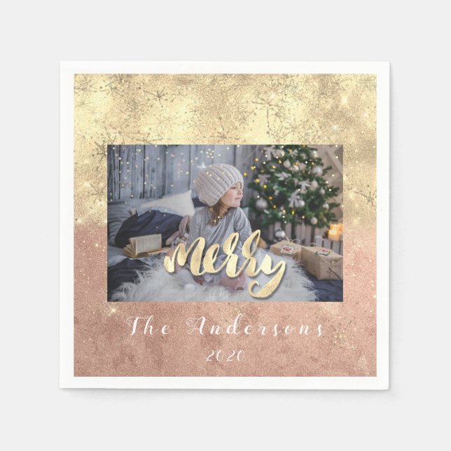 Servilleta De Papel Feliz nombre de Navidad Purpurina de oro Rosa de f (Anverso)