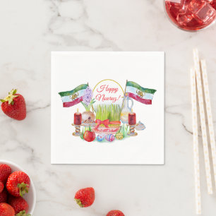 Servilleta De Papel Feliz Norooz Haft Sin con banderas de León y Sol