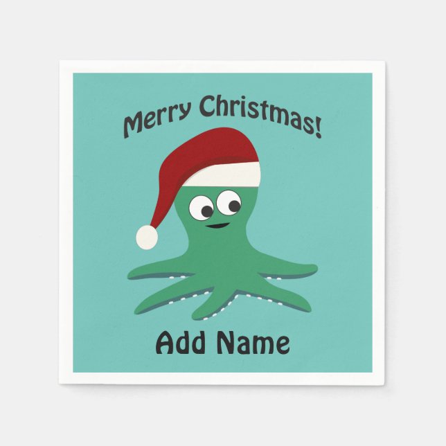 Servilleta De Papel Feliz octopo navideño (Anverso)