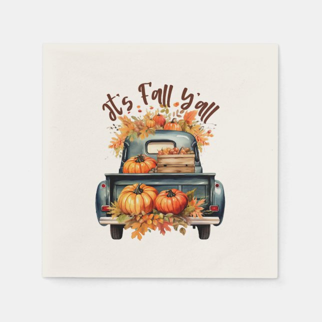 Servilleta De Papel Feliz otoño - Camión rústico con calabazas (Anverso)
