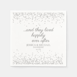 Servilleta De Papel Feliz Para Siempre Bodas Destello de Plata Blanca