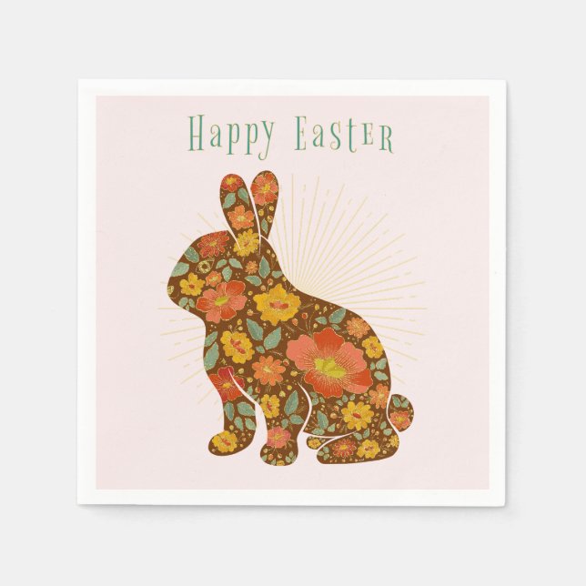 Servilleta De Papel Feliz Pascua Bunny Gold Pink Colorous (Anverso)
