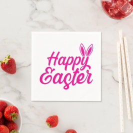 Servilleta De Papel Feliz Pascua Con Las Orejas De Los Conejitos En El