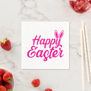 Servilleta De Papel Feliz Pascua Con Las Orejas De Los Conejitos En El