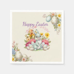 Servilleta De Papel Feliz Pascua Conejito de Acuarela 