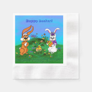 Servilleta De Papel ¡Feliz Pascua! Conejo con conejo y pollo