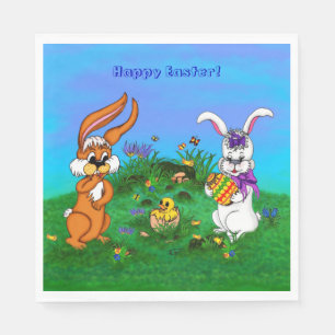 Servilleta De Papel ¡Feliz Pascua! Conejo con conejo y pollo