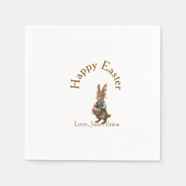 Servilleta De Papel Feliz Pascua conejo marrón con huevos amor añadir