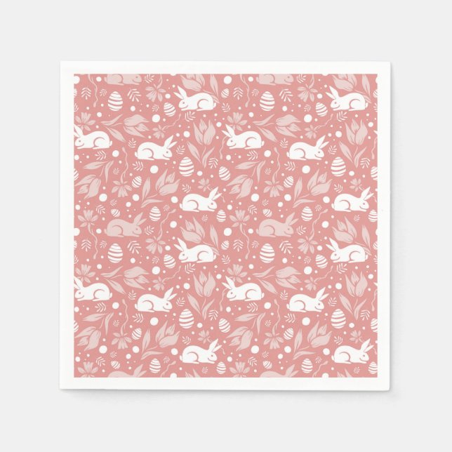 Servilleta De Papel Feliz Pascua Feliz Primavera Rosa conejo rosa y hu (Anverso)