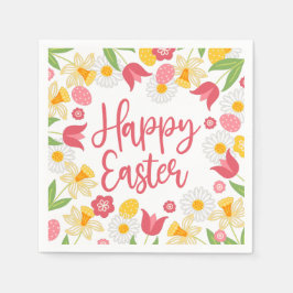 Servilleta De Papel Feliz Pascua | Floral Amarillo y Rojo