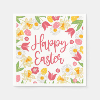 Servilleta De Papel Feliz Pascua | Floral Amarillo y Rojo