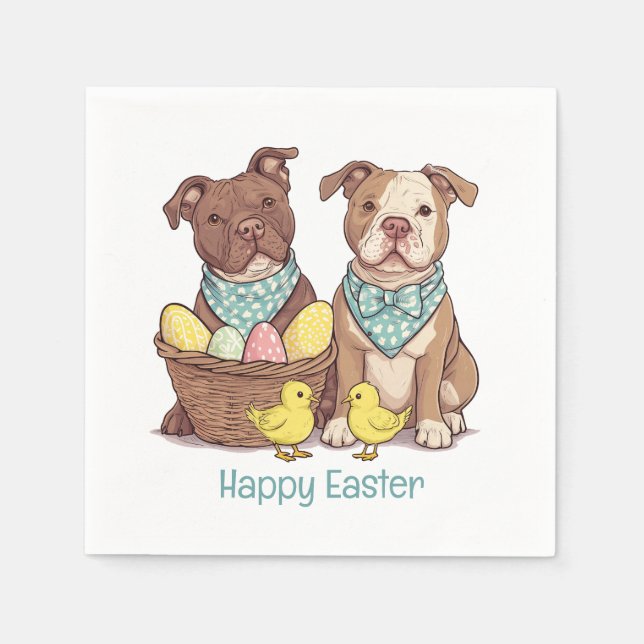 Servilleta De Papel Feliz Pascua Perros Pit Bull (Anverso)